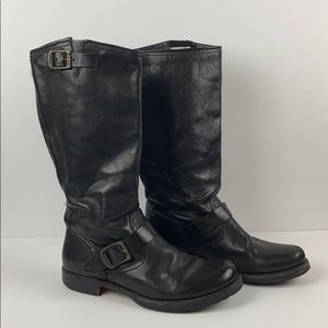 Frye leather boot with ankle & thigh buckle